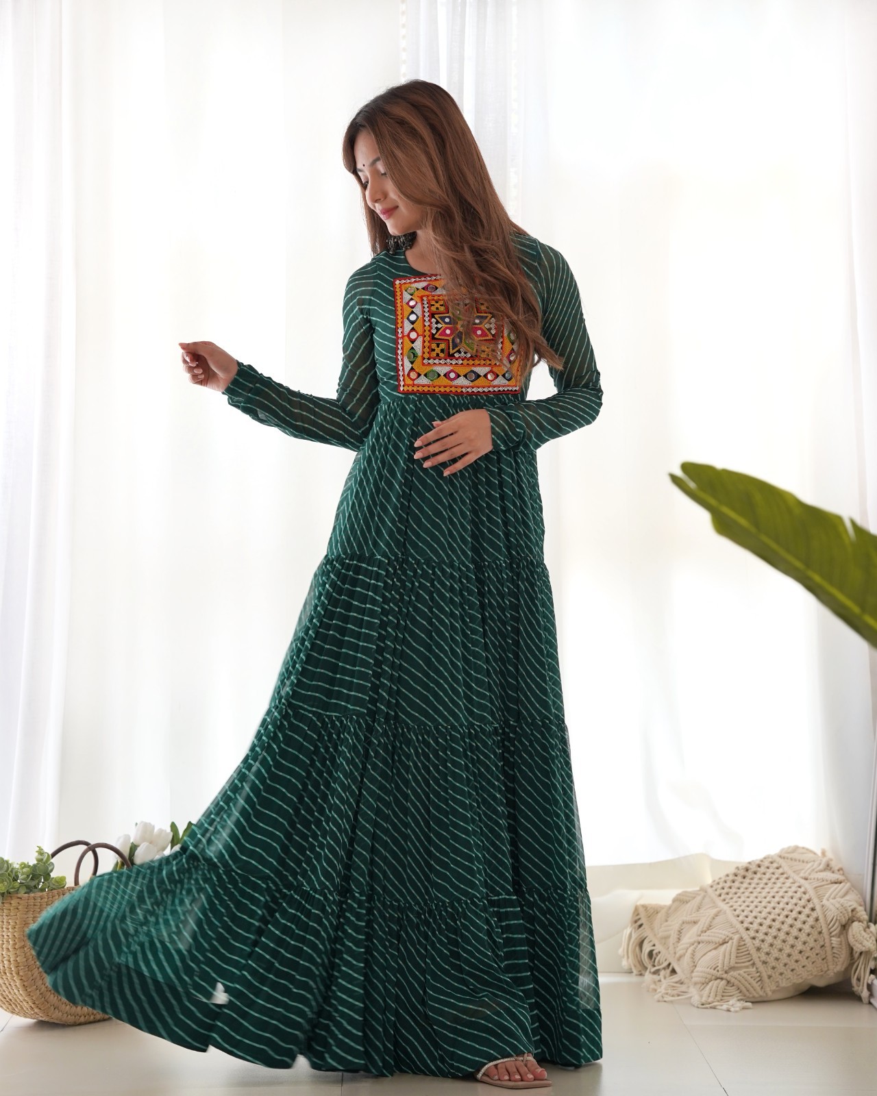 Fancy Gamthi Work Kurti Festive Wear Indian Traditional Long Tunic For Women’s