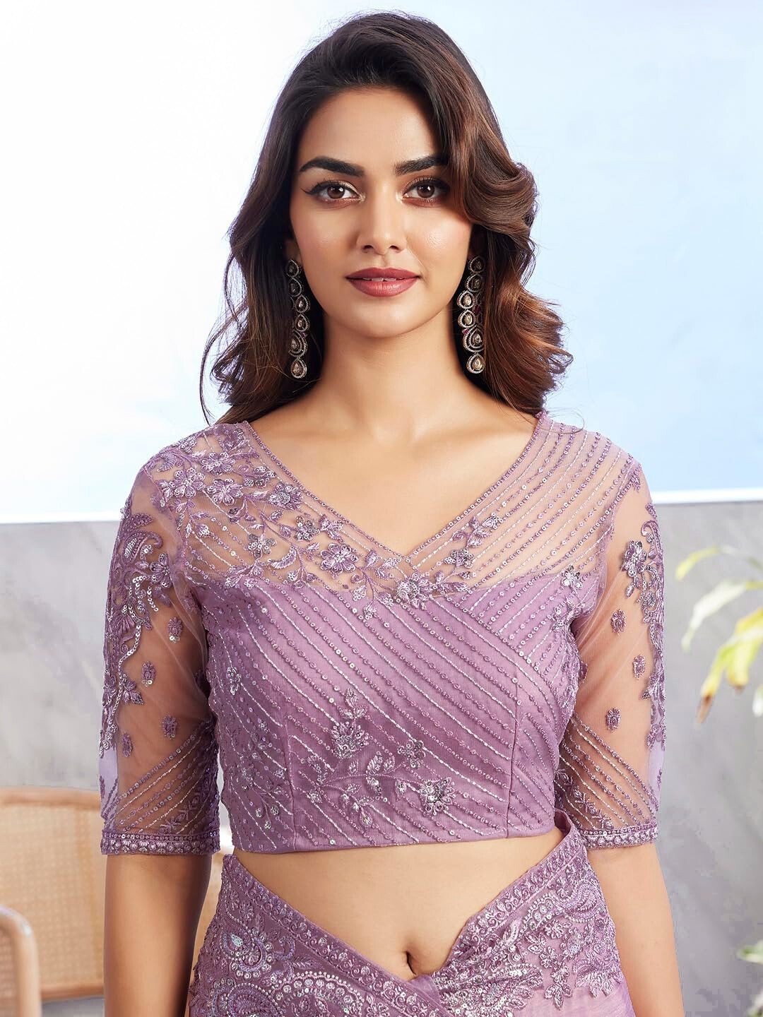 Women’s Chiffon Embellished Saree With Unstitched Blouse Piece