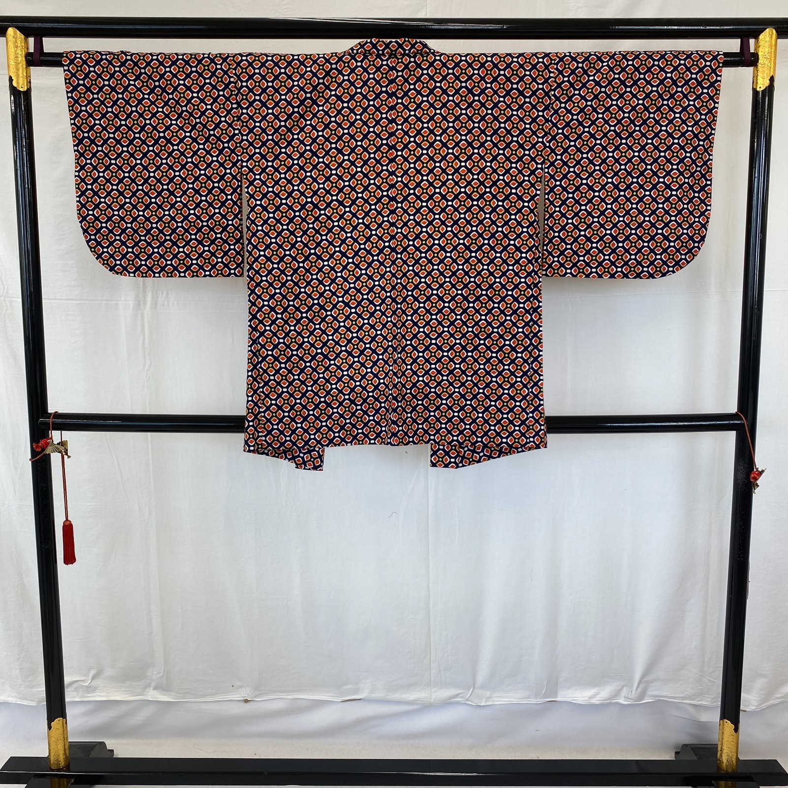 Japanese Vintage Kimono Haori Jacket Polyester Navy Traditional Drit 31 in