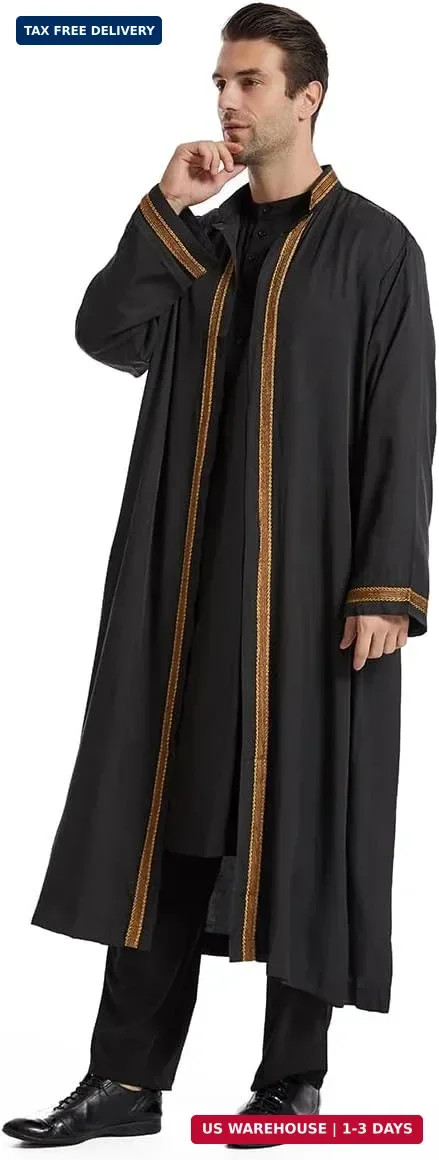 Qianliniuinc Thobe for Men Abaya Islamic Clothing – Muslim Kaftan Dubai Arabic R