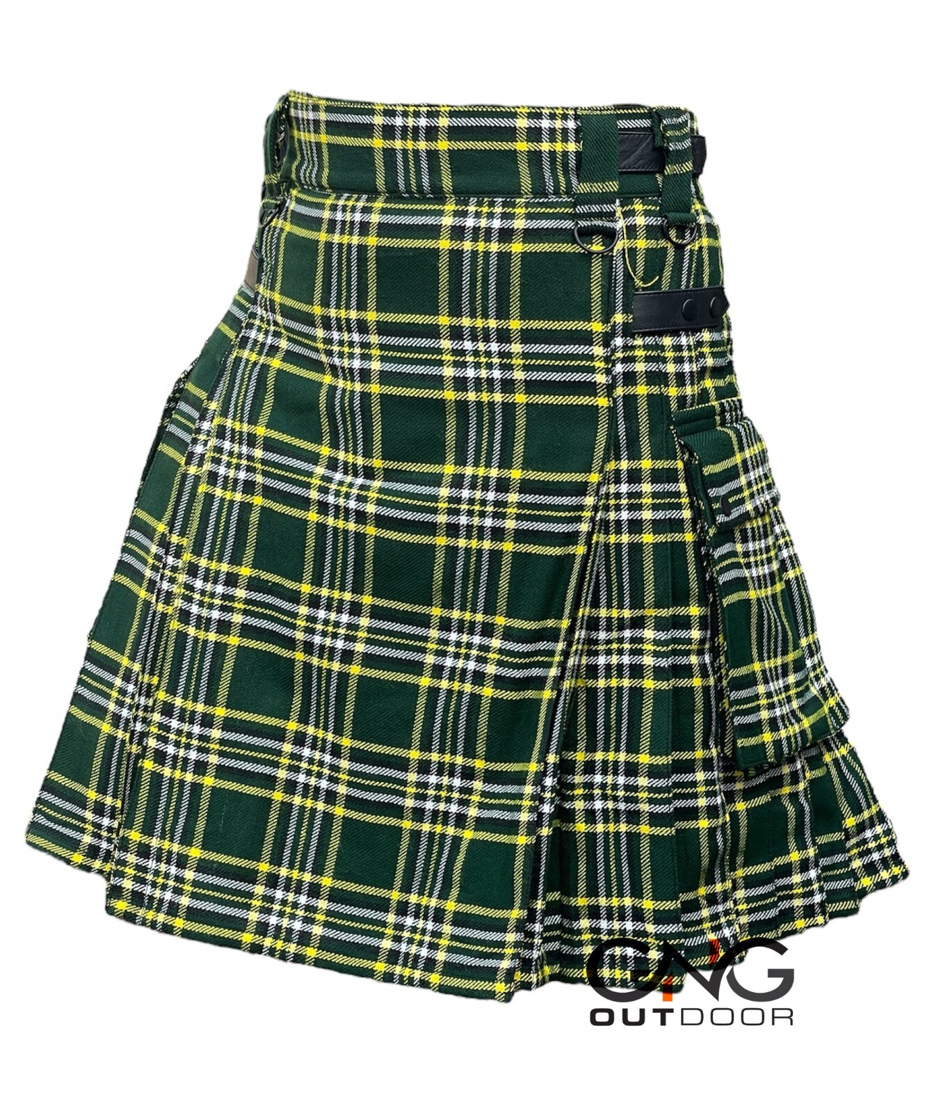 Scottish Men’s St Patrick Leather strap kilt Highland Tartan Utility kilt