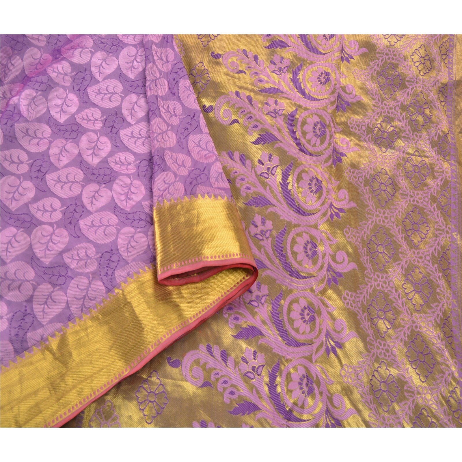 Sanskriti Vintage Purple Sarees Satin Woven Brocade Craft Fabric Zari Work Sari