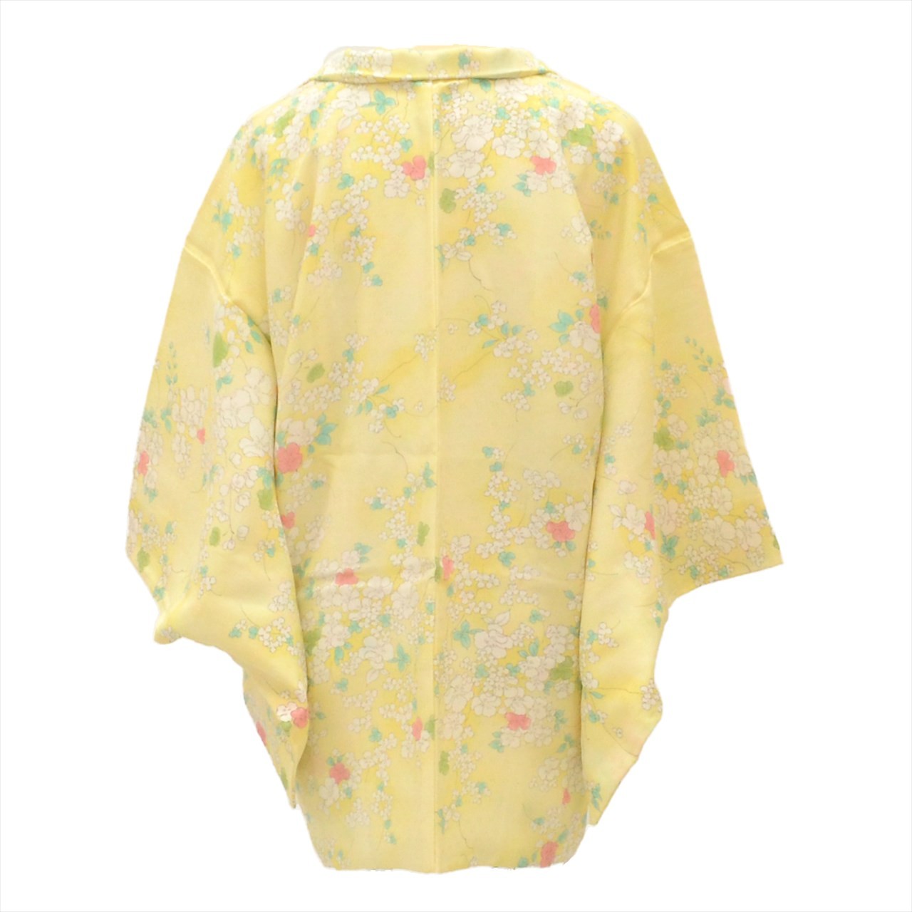 Vintage Japanese Kimono | Haori | Yellow Synthetic | Floral | tt1369b