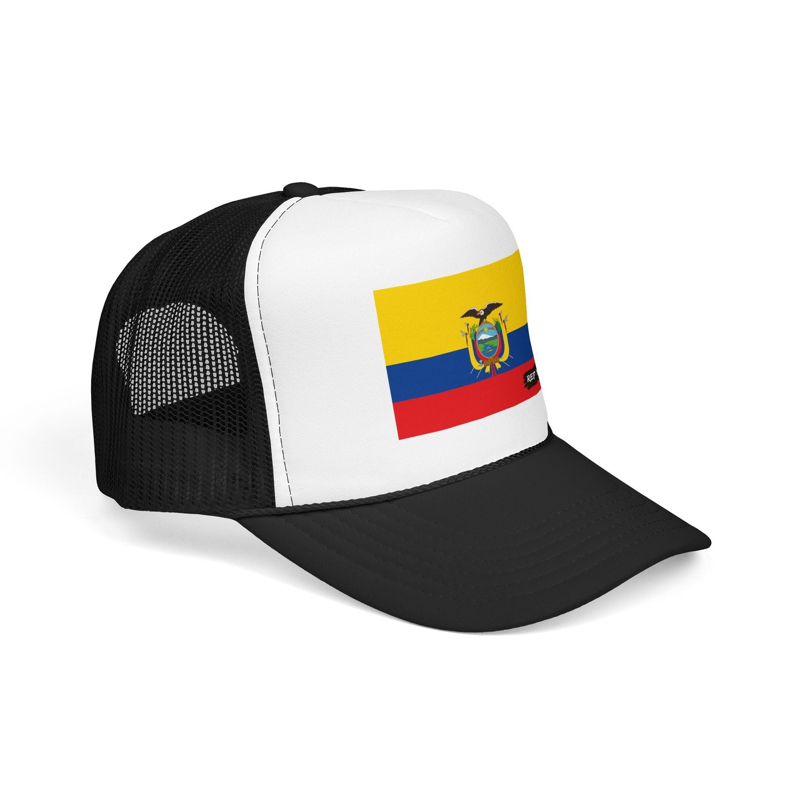 Ecuador Flag Foam Trucker Hat – Snapback Mesh Cap – White / One size