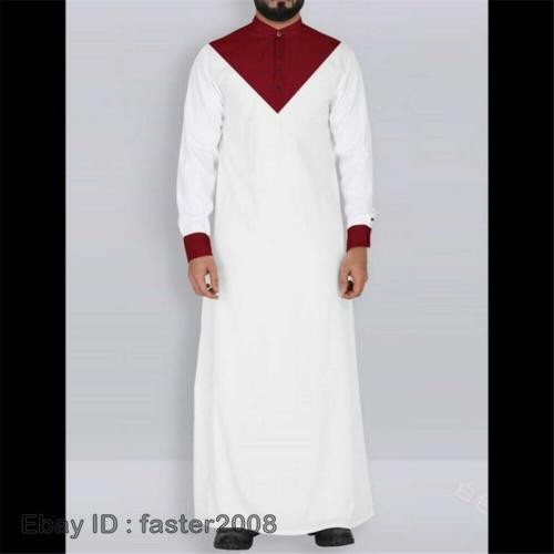 Men’s National Costume Long Sleeve Muslim Clothing Arab Kaftan Long Dress Robe