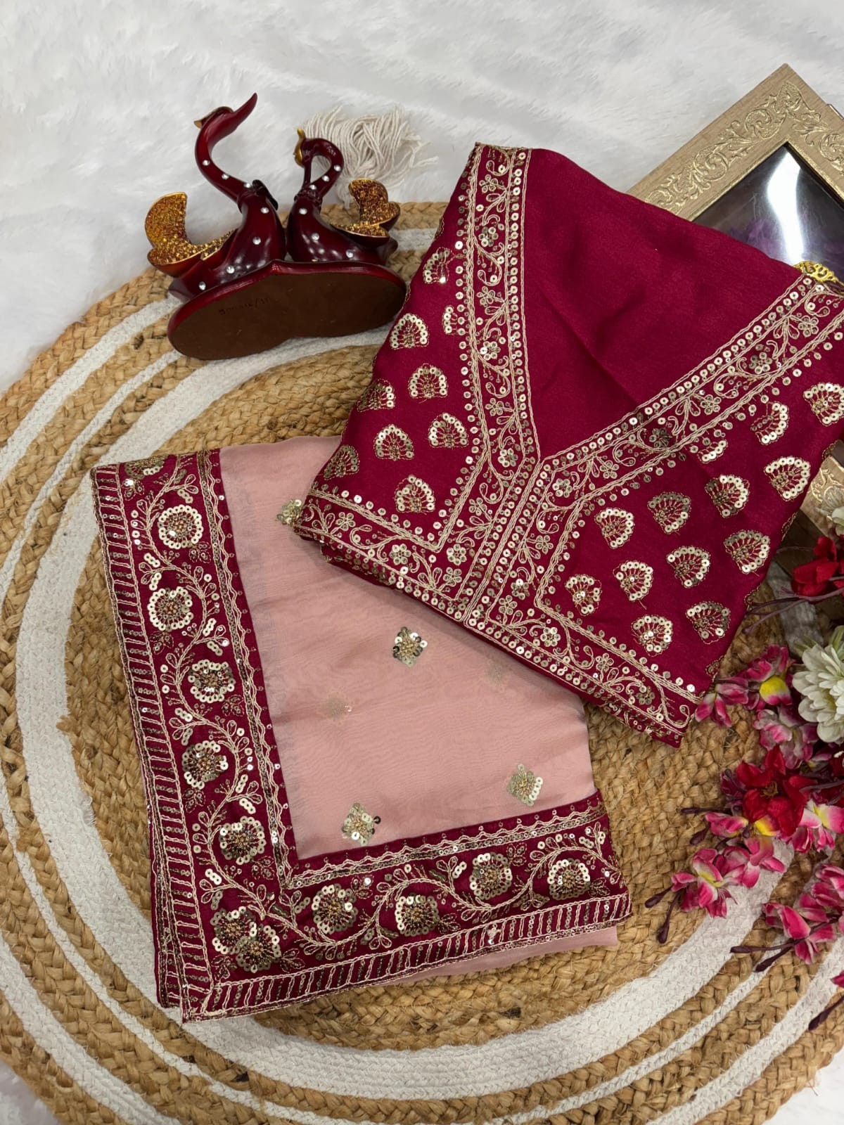Indian Wedding Saree Soft Georgette Sequins Embroidery Designer Sari for Women