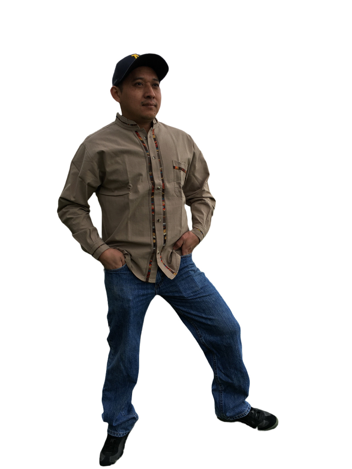 Handmade Men’s Long Sleeve Traditional Brown Mexican Guayabera – Size Small – XL