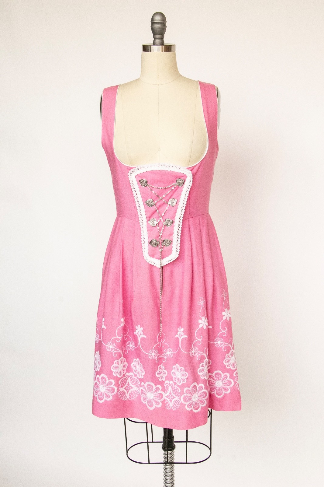 1970s Dirndl Dress Austrian Cotton Pink Octoberfest S/M