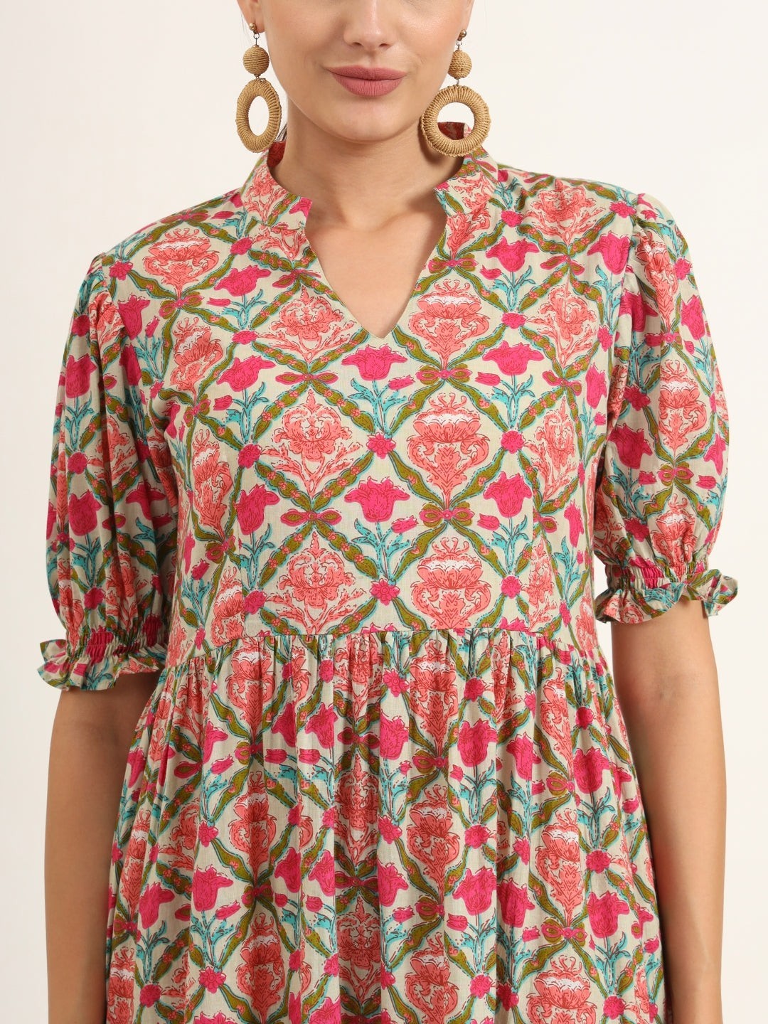 Multi Color Floral Print Midi Dress Plus Size & Regular | Flowy Boho Midi Dress