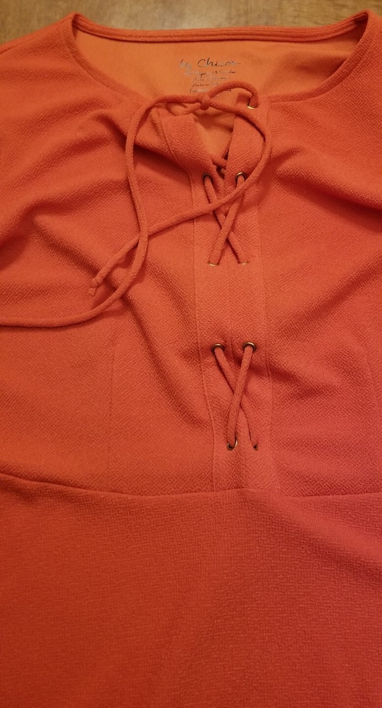 Chico’s Womens Bell Sleeve Lace-Up Poet Blouse Size 2 Orange/Pumpkin EUC Free Sh