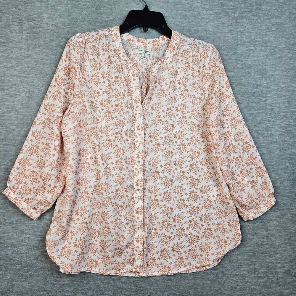 JACHS Girfriend Women’s Leaf Printed casual 3/4 Sleeve Button Up Blouse Sz S