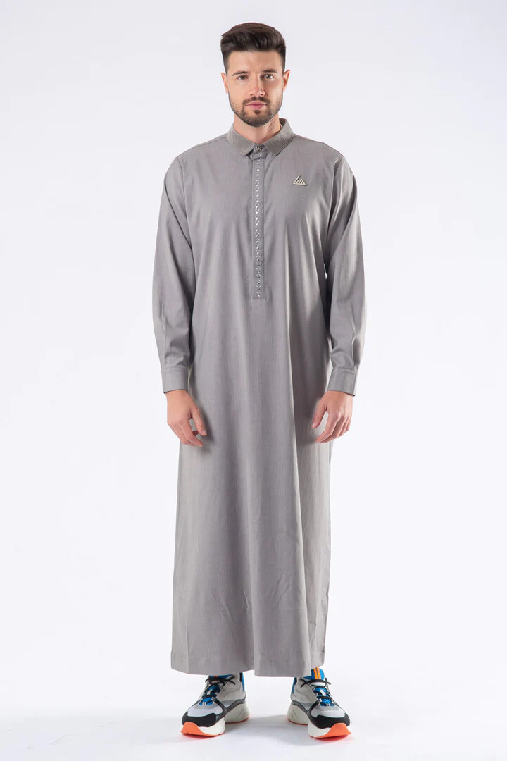 R24 LAWUNG Original Adult Men’s Thobe Modern Design Arabian Jubbah Gray