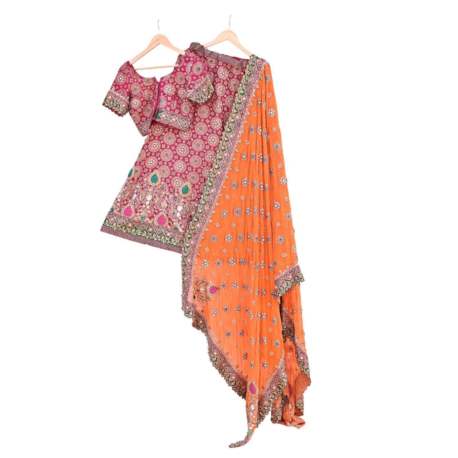 Indian Heavy Pink & Orange Hand Embroidered Designer lehenga 3pcs set