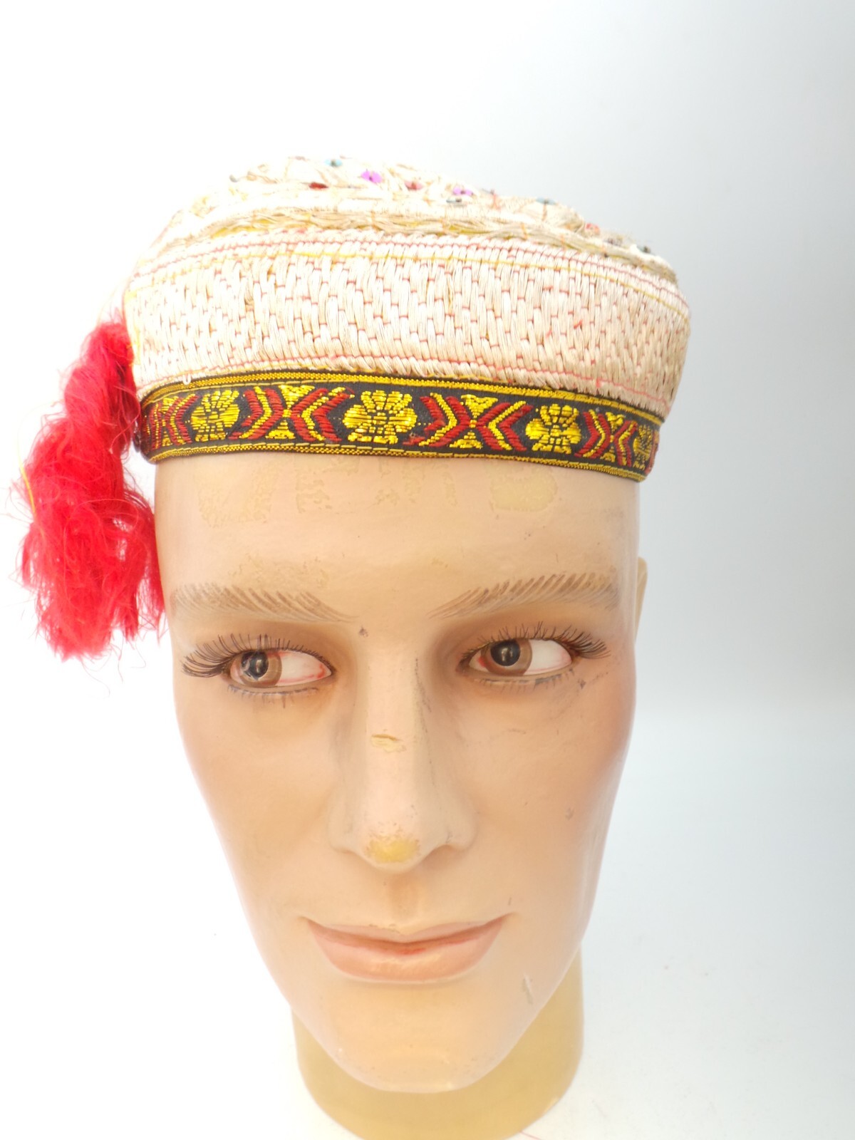 Antique Bride wedding Uzbek Bukharan Gold Gilded Hand Embroidery Cap Hat Ethnic