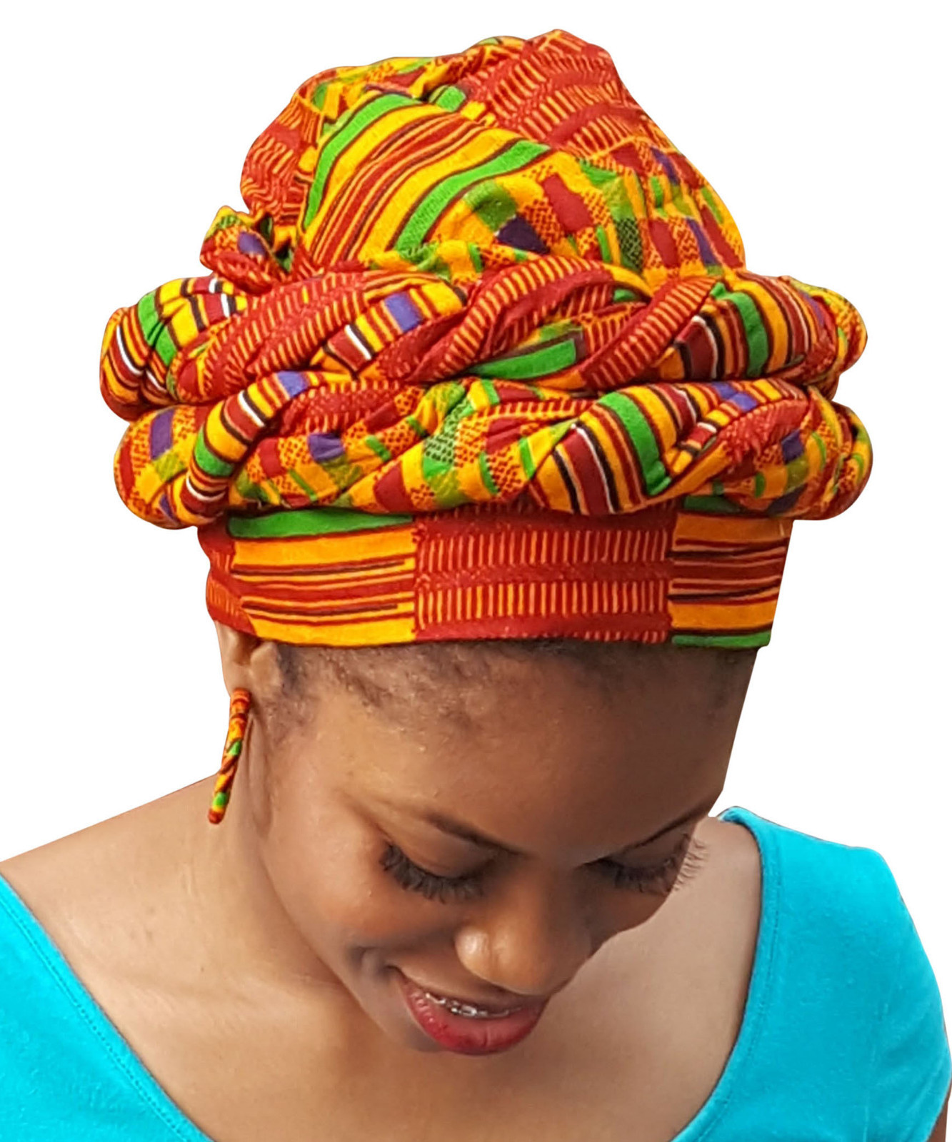 Kente African Print Ankara Modu Hat Pre-tied Head wrap DP3227PH