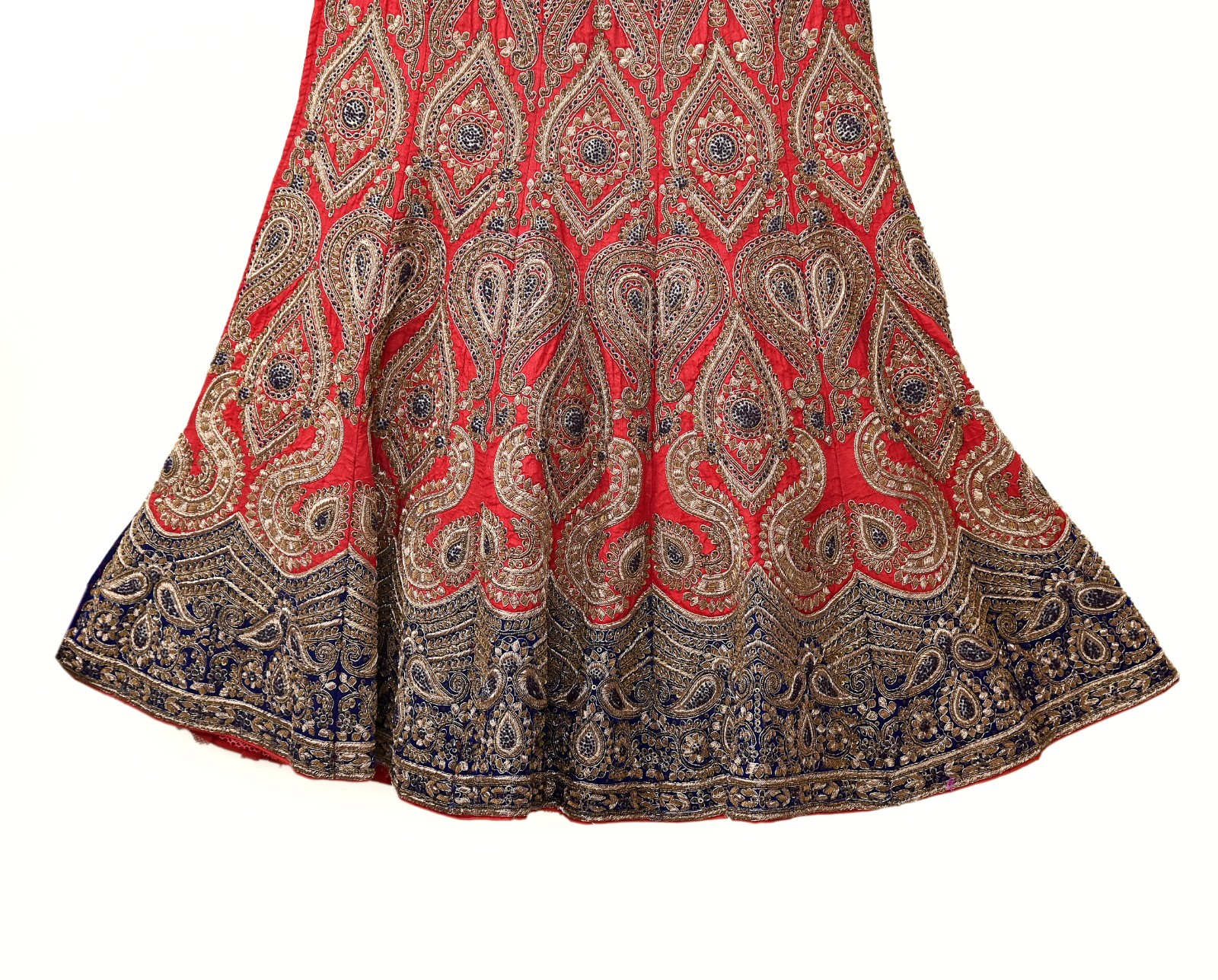 Heavy Red Raw Silk/Net Hand Embroidered Lehenga 3pcs Set By Designer Sabyasachi