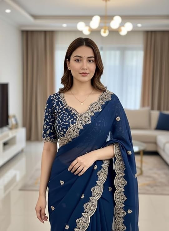 Silk Saree with Embroidered Border| Latest Sarees Bollywood Sari | New Sarees