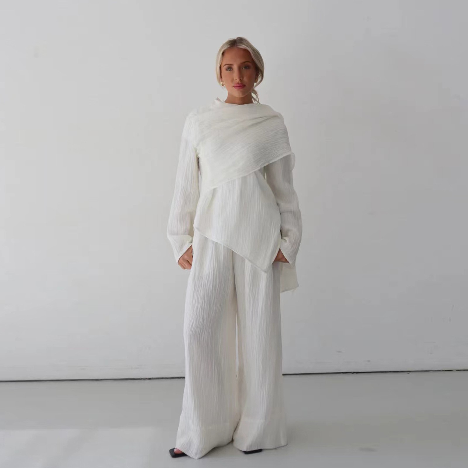 Arab Clothing Solid Color Cardigan Pants 2Pc Muslim Buckle Long Sleeves Suit Set