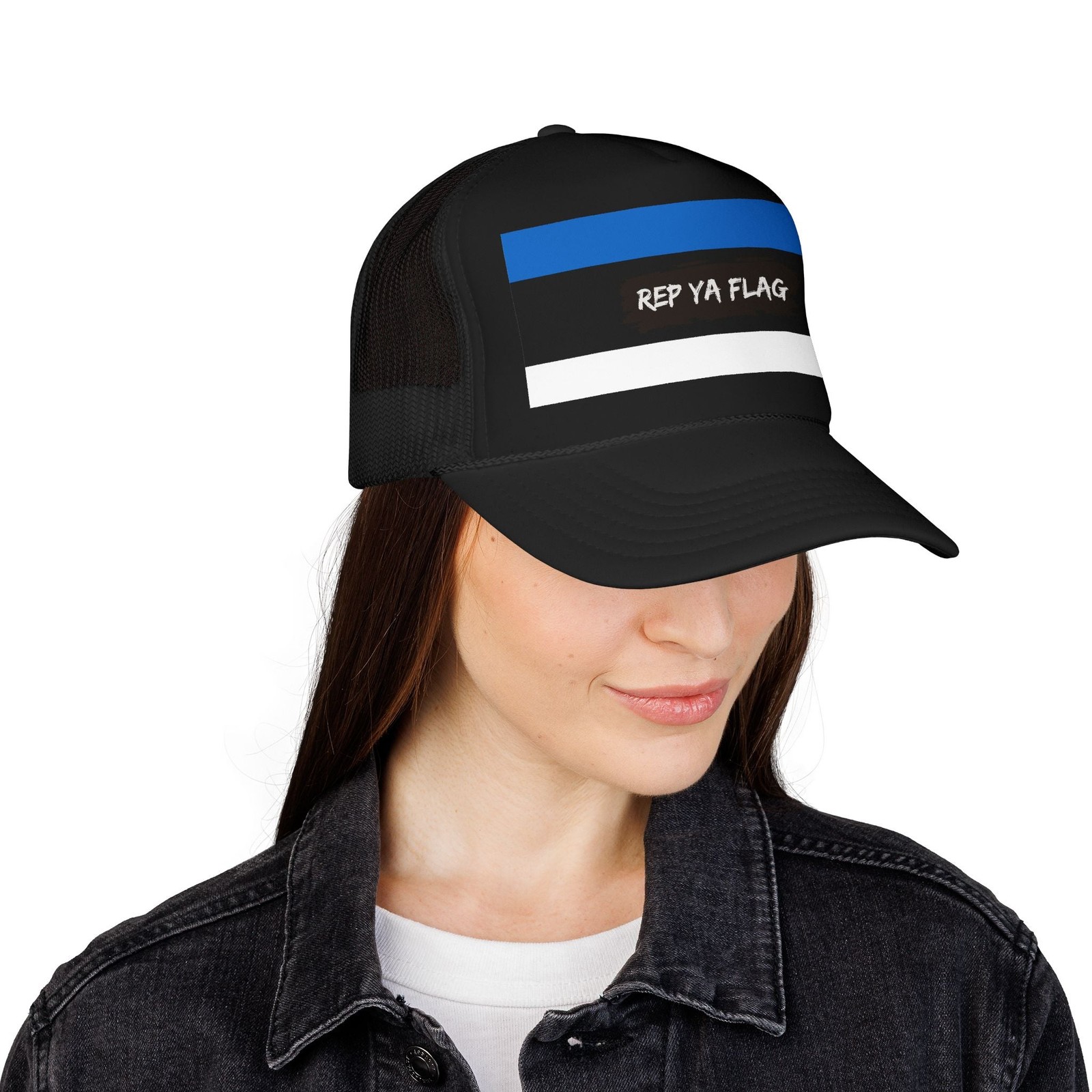 Estonia Flag Trucker Hat – Estonian Foam Snapback Cap – Black / One size