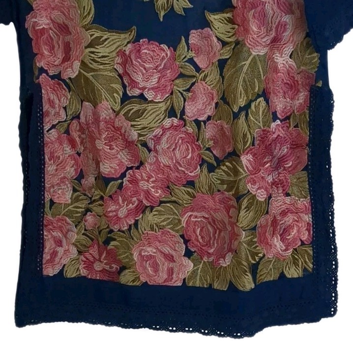 Agha Noor Navy Blue Embroidered Kurta Tunic Dress Small Floral Lace Rose