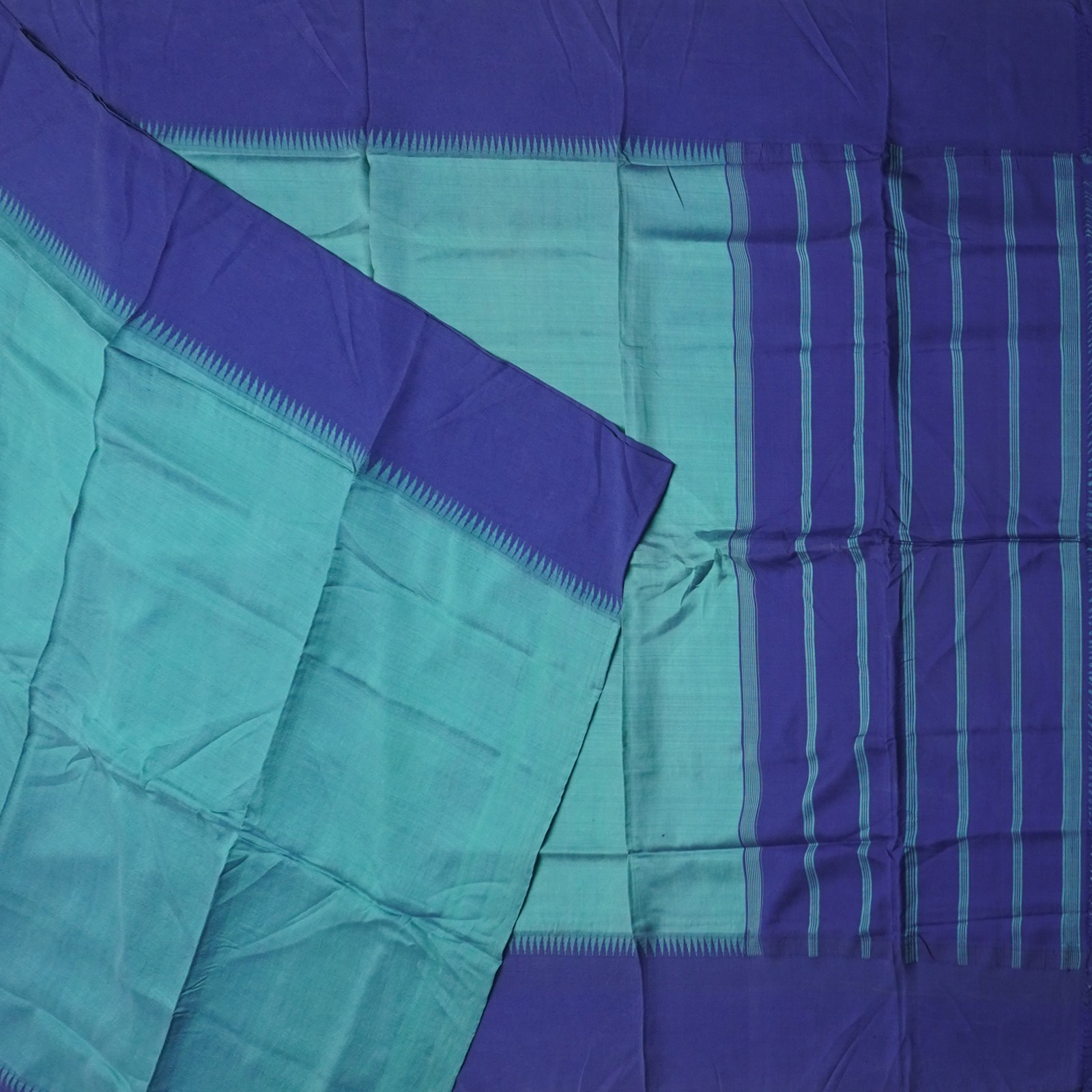 Vintage Peacock Blue Saree 100% Pure Silk Handwoven South Indian Sari 5YD Fabric