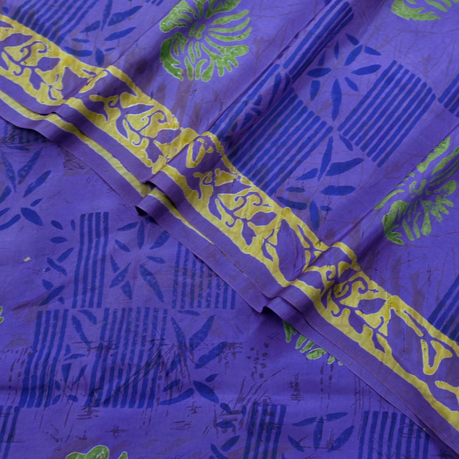 Vintage Sari Purple & Blue Pure Silk Printed Saree 6yd Sewing Craft Fabric Soft