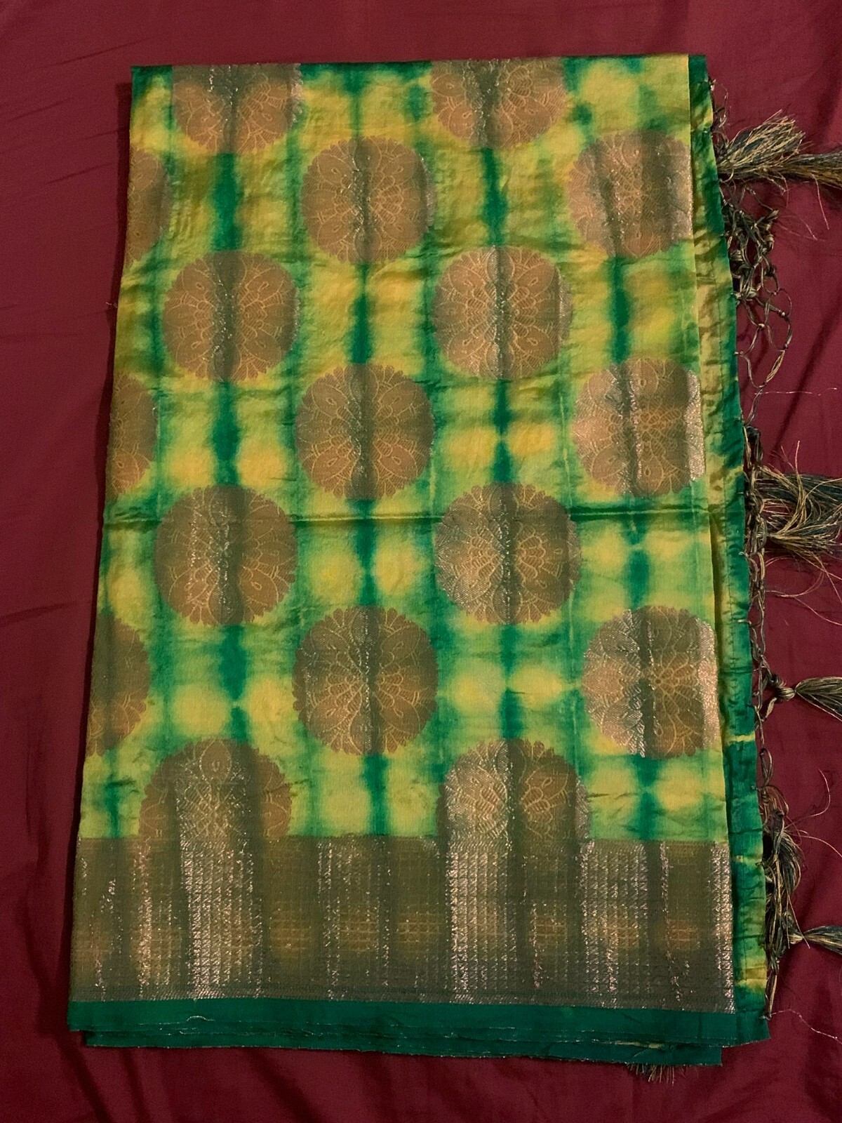 New Tie and Dye Yellow and Green Art Silk Dupatta #1a