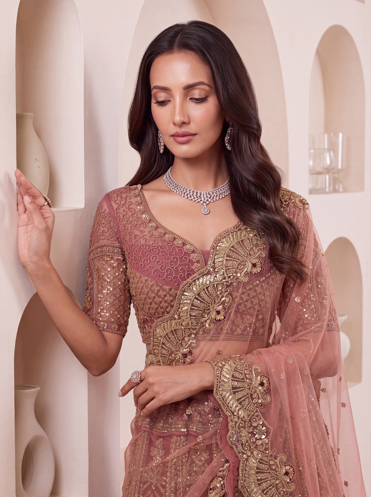 Bridal Net Lehenga Choli Peacock Zari Sequins Embroidery Party Wear Dress