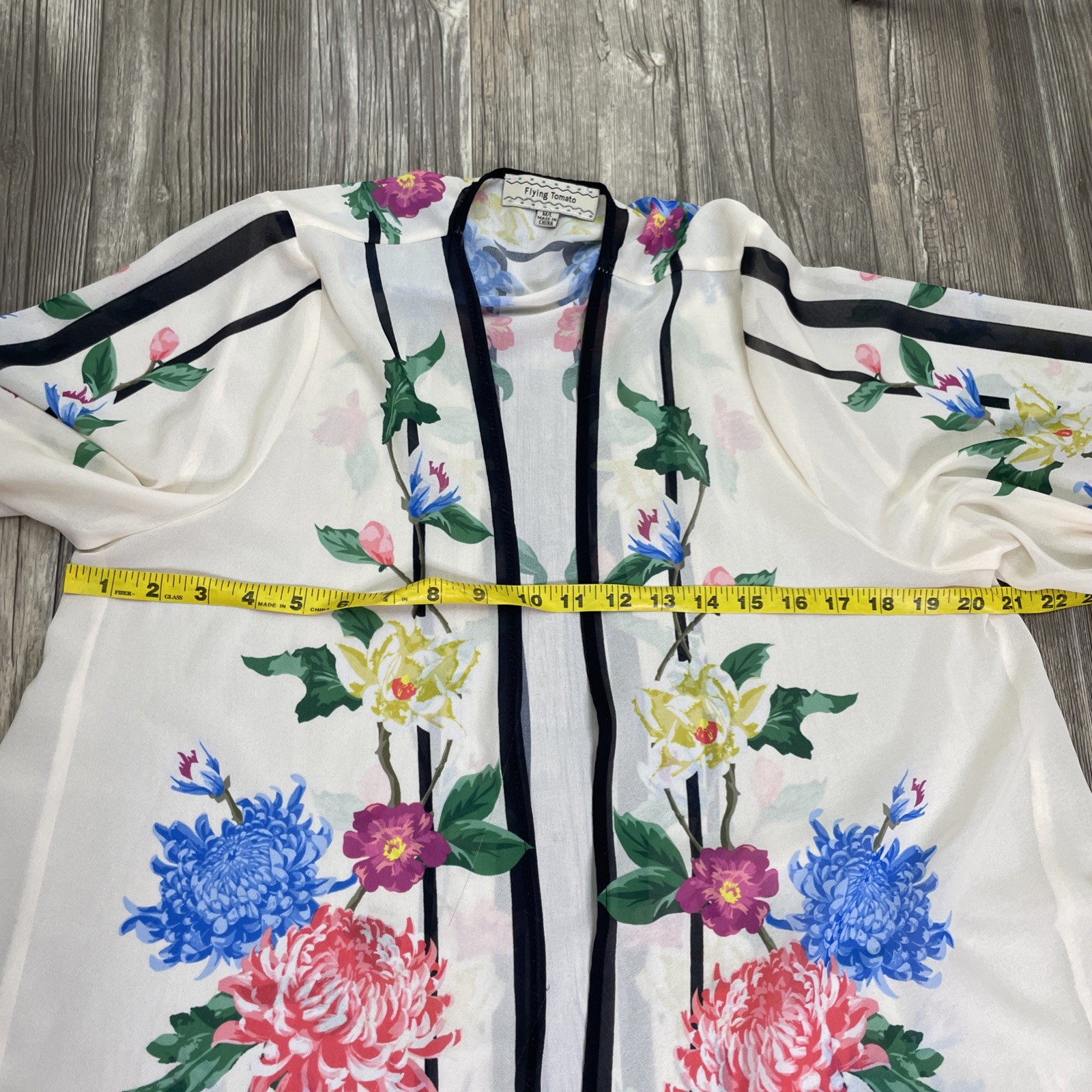 Flying Tomato Womens Floral Kimono Open Front Semi Sheer 3/4 Sleeves M/L