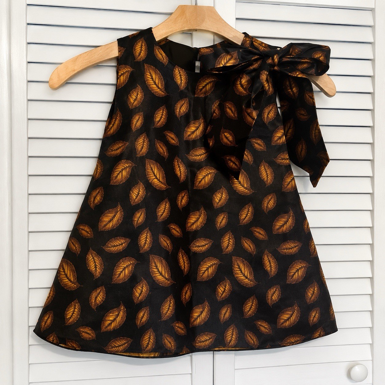 African NIGERIAN Kids Girls Dress Size 3T Handmade A-Line Leaf Print Satin
