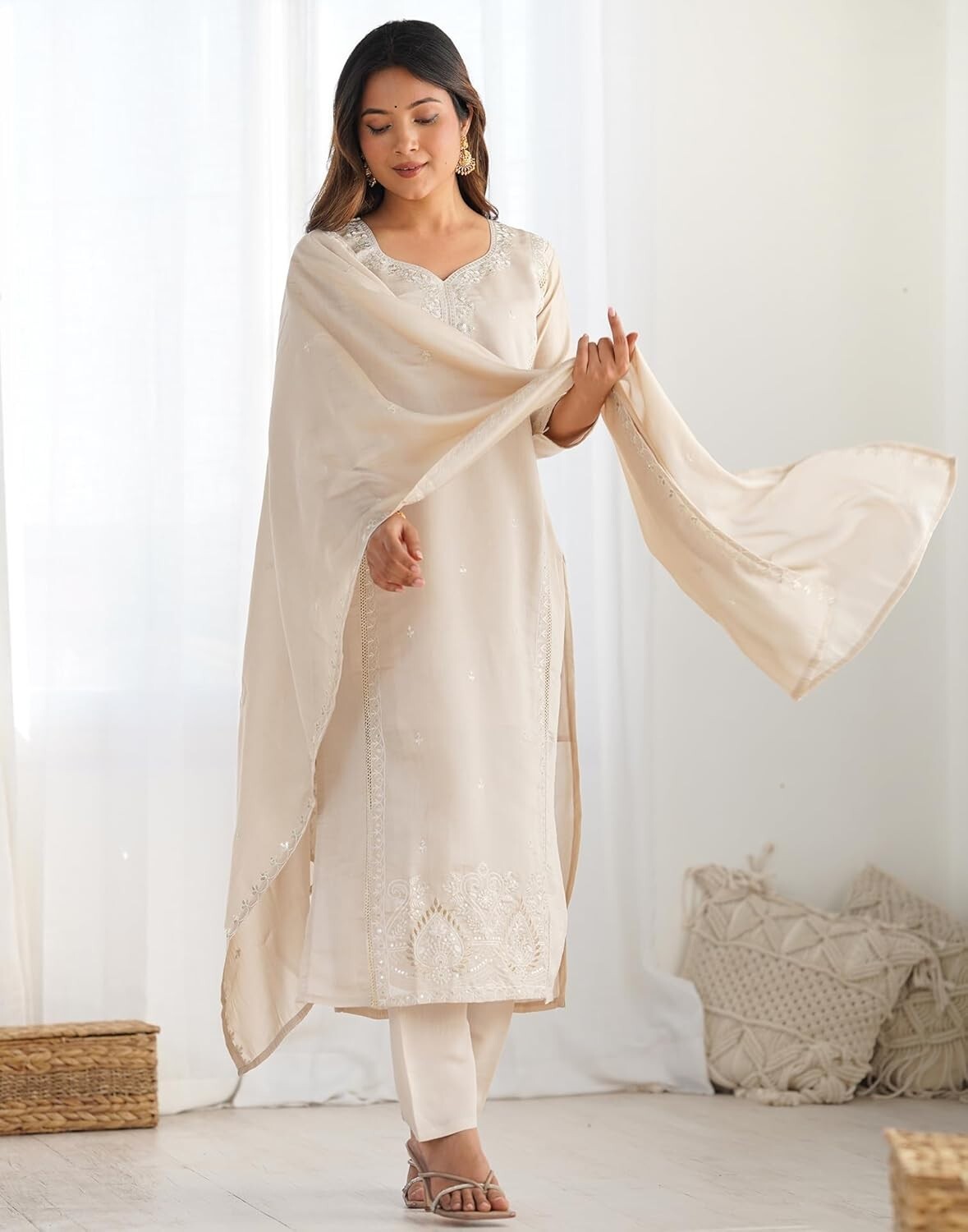 Women’s Rayon Viscose Kurta Set | Embroidery Kurta with Pant & Dupatta