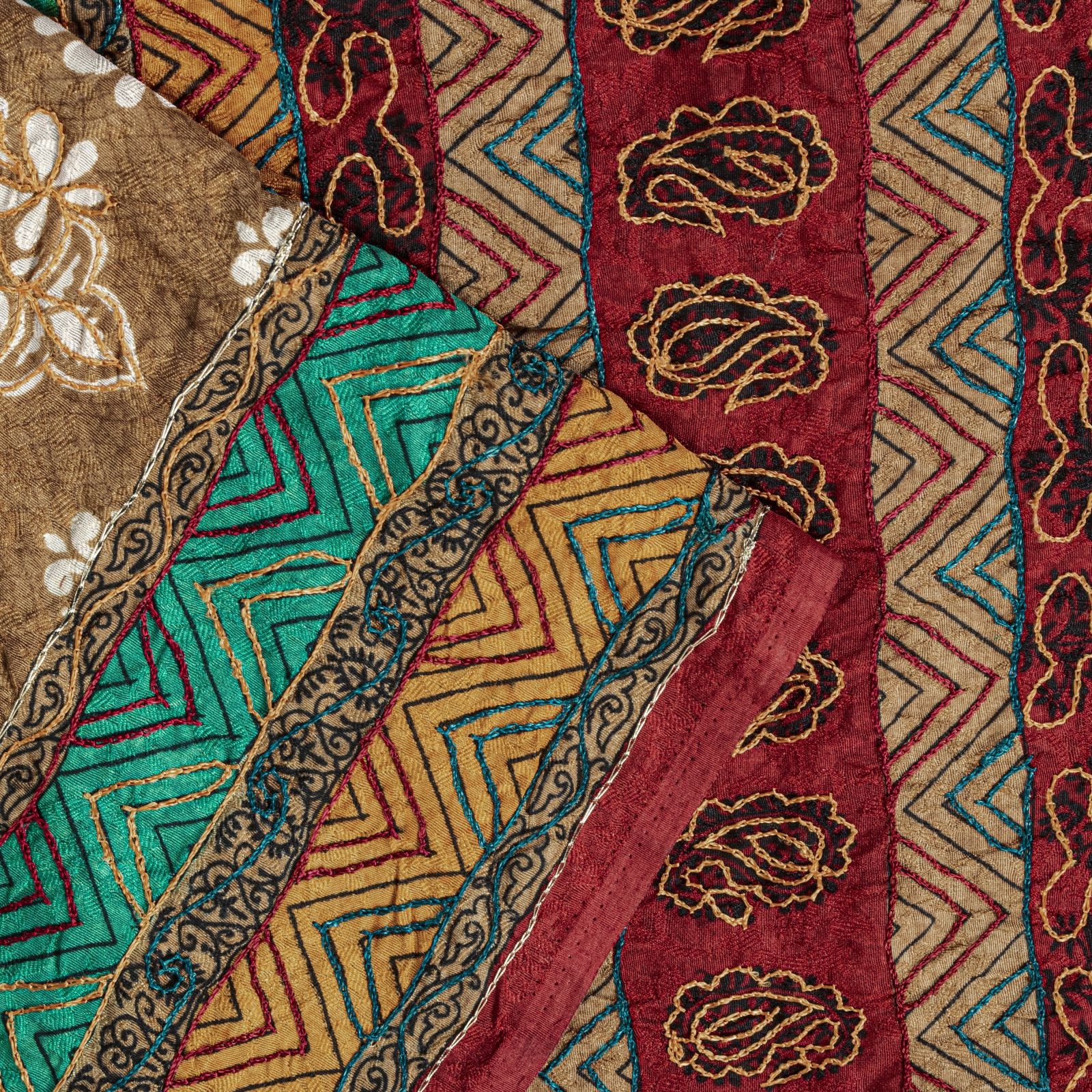Sanskriti Vintage Saree Golden Brown Art Silk Printed-Embroidered Fabric 5YdSari