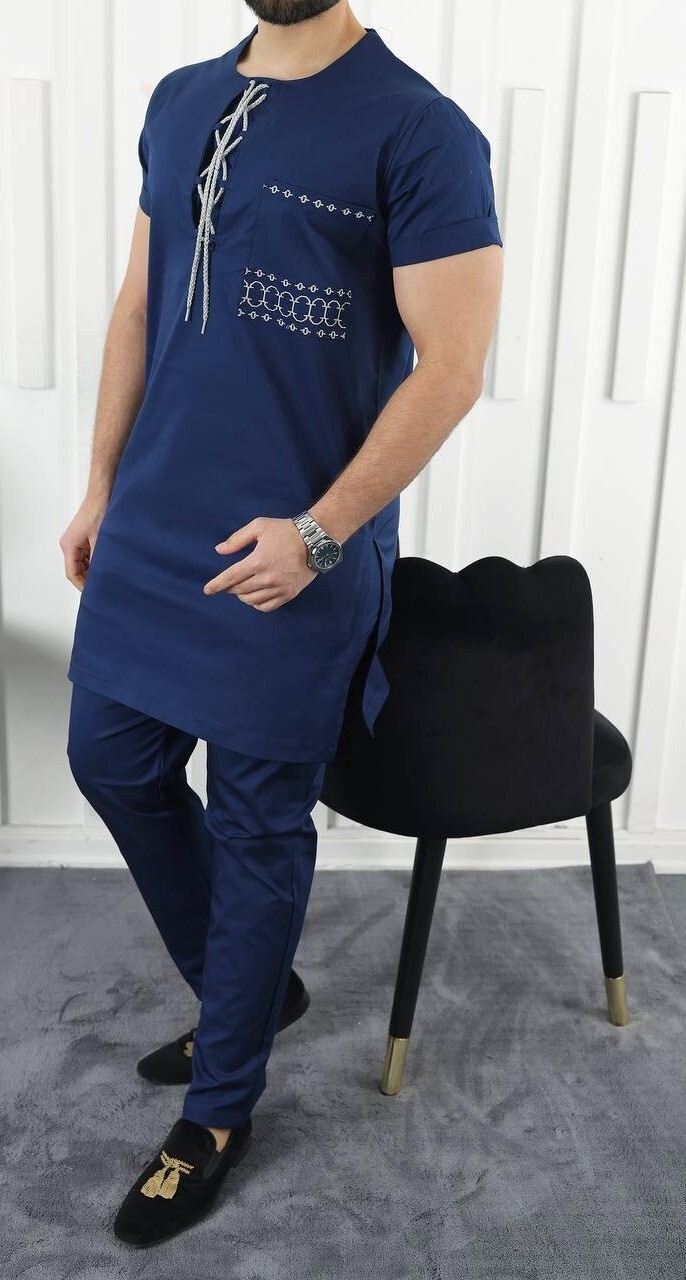 Men’s African Clothing Embroidered COTTON Shirt Pants Wedding Birthday Party