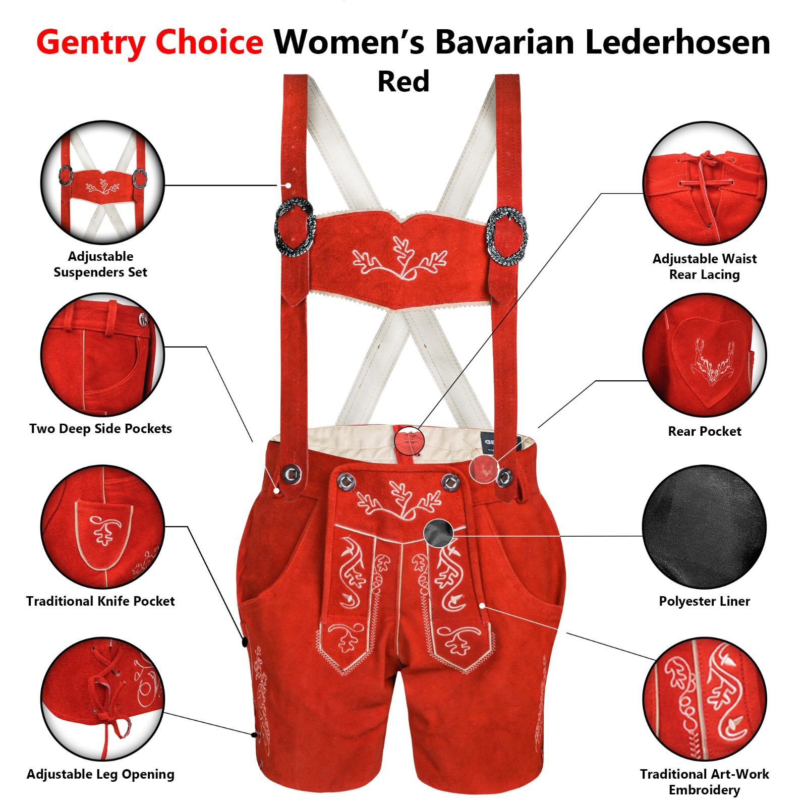 Bavarian Women Lederhosen Red Traditional Ladies Germen Outfit Oktoberfest Dress