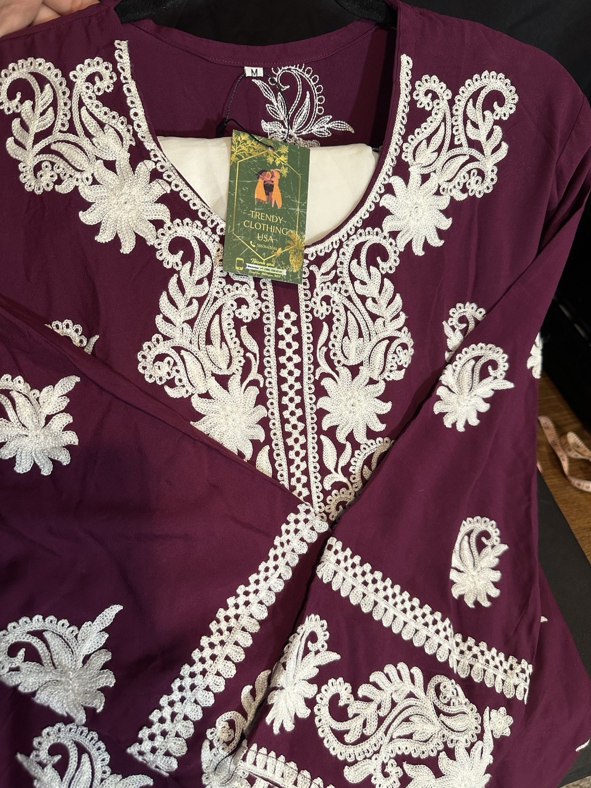 Beautiful soft linen Front & back emb-3 pc suit-emb plazo, laced dupatta-$44
