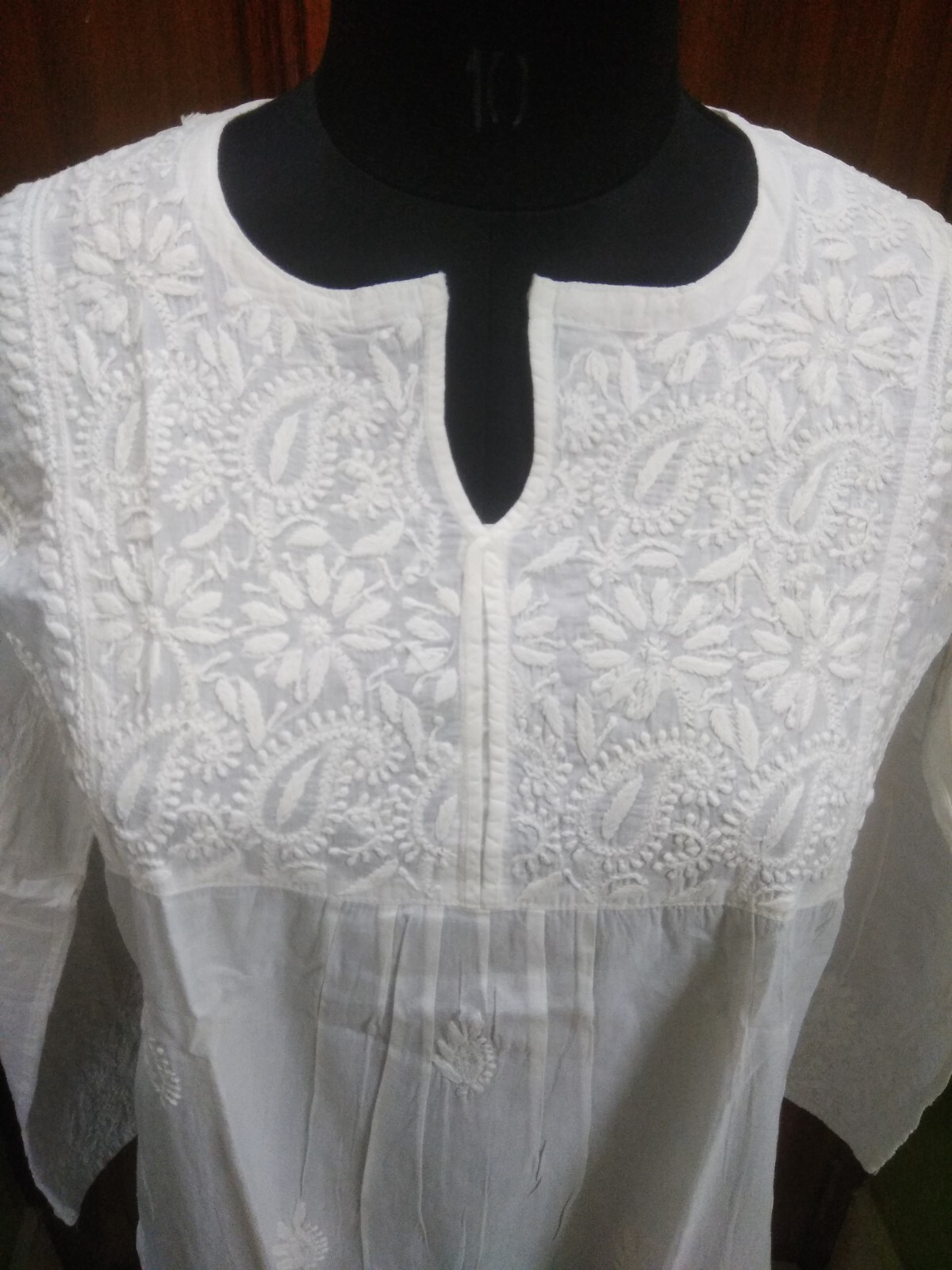 M 40″ BLOUSE 100% COTTON HANDMADE ETHNIC TOP KURTA KURTI CHIKAN EMBROIDERY TUNIC