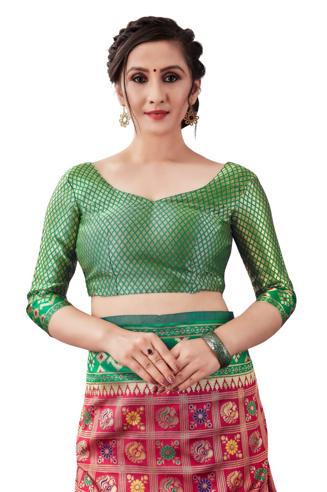 New Indian Women Heavy Chex Red New Design Saree With Unstitched Blouse