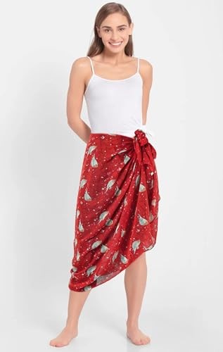 Scarfs for Women Lightweight Floral Birds Print Cotton Scarves and Wraps Red
