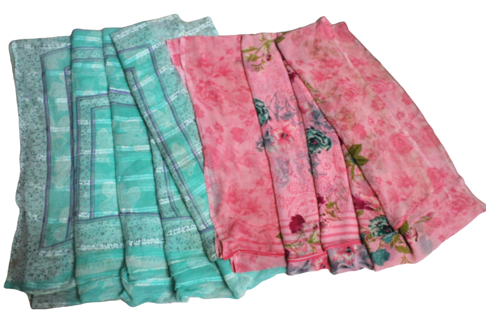 Traditional Blue Saree Indian Women Wrap Dress Used Home Decor 2 Pcs Sari Fabric