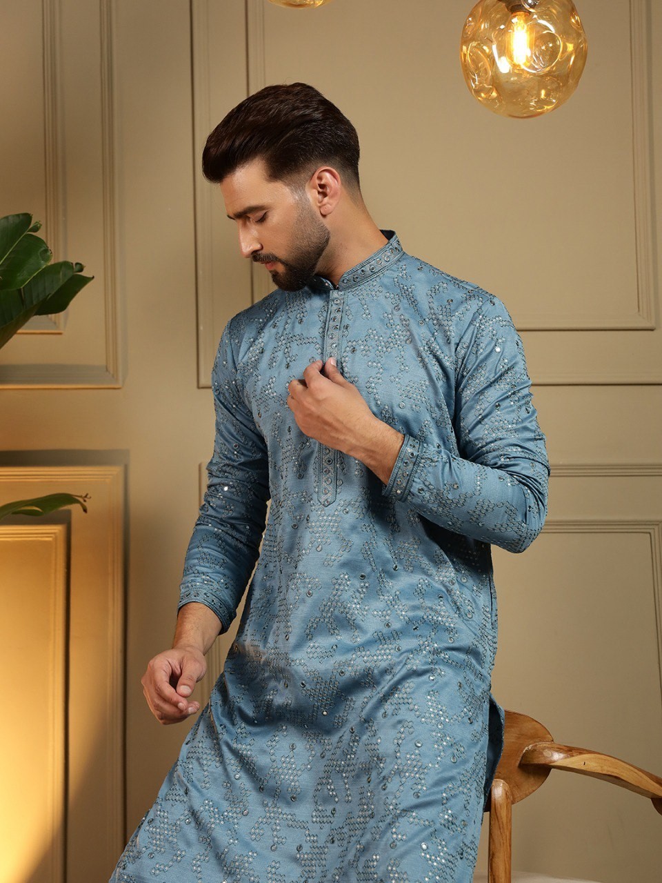 Men Kurta Set Pakistani Kurta Pyjama Indian Groom Suits Sherwani Wedding Party