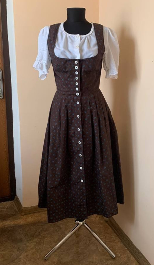 Authentic Austrian Dirndl Sonnblüch Brown Floral Cotton Dress EU 36 Cottagecore