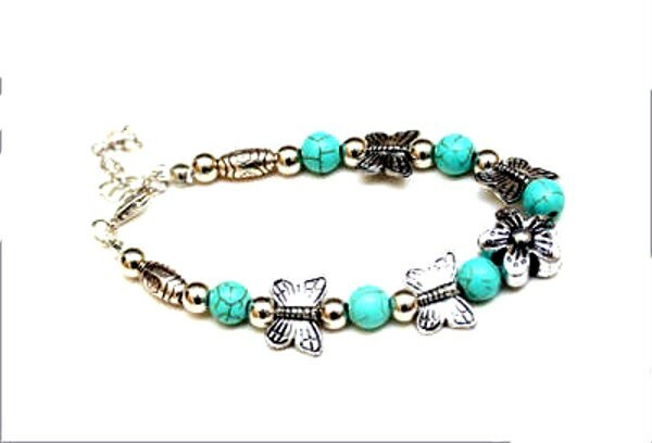 Butterfly Bracelet Blue Turquoise Stretch Adjustable Fashion Link Bangle