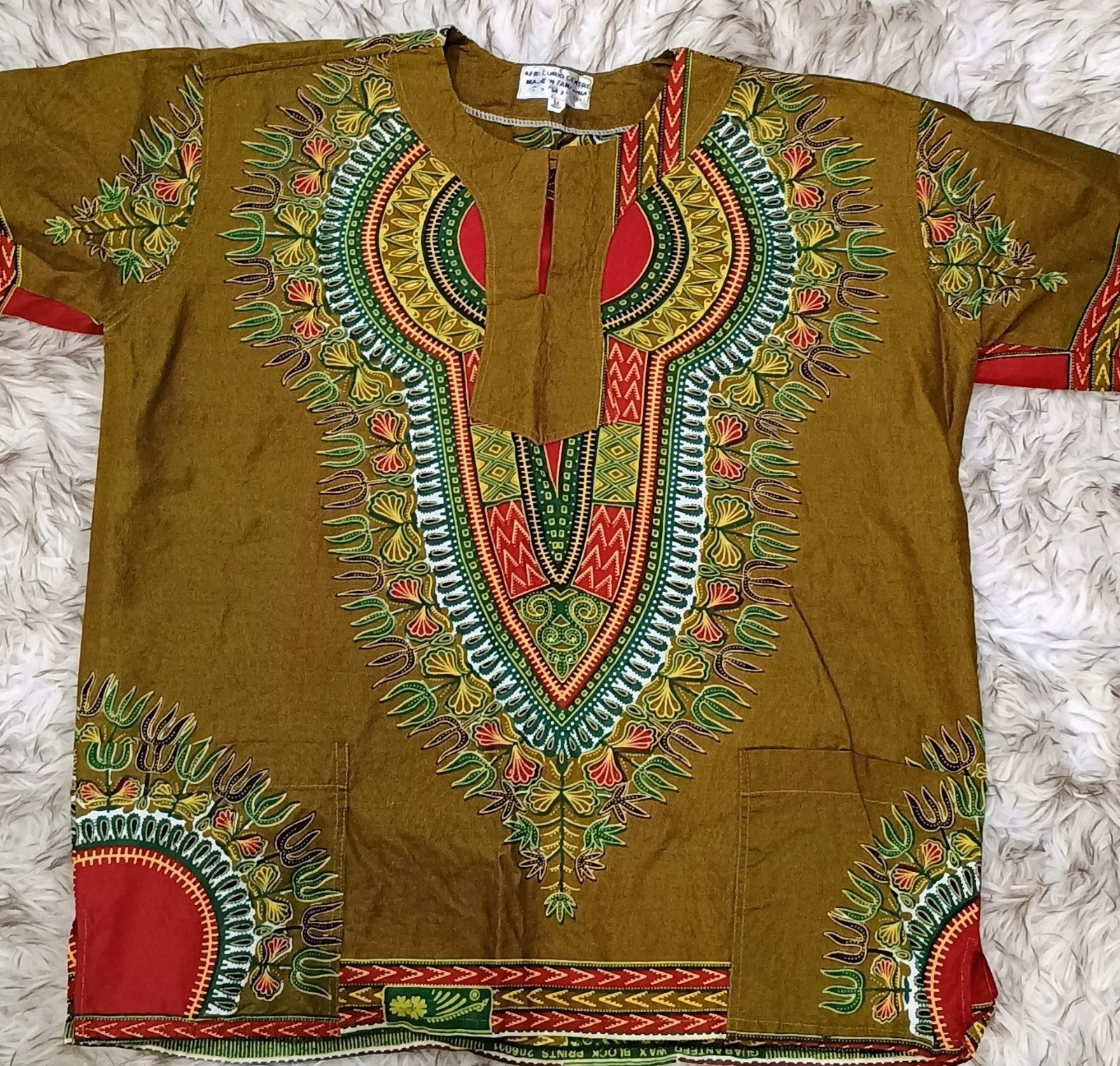 African Dashiki Shirt Mens Medium Tribal Ethnic Art Print 100% Cotton