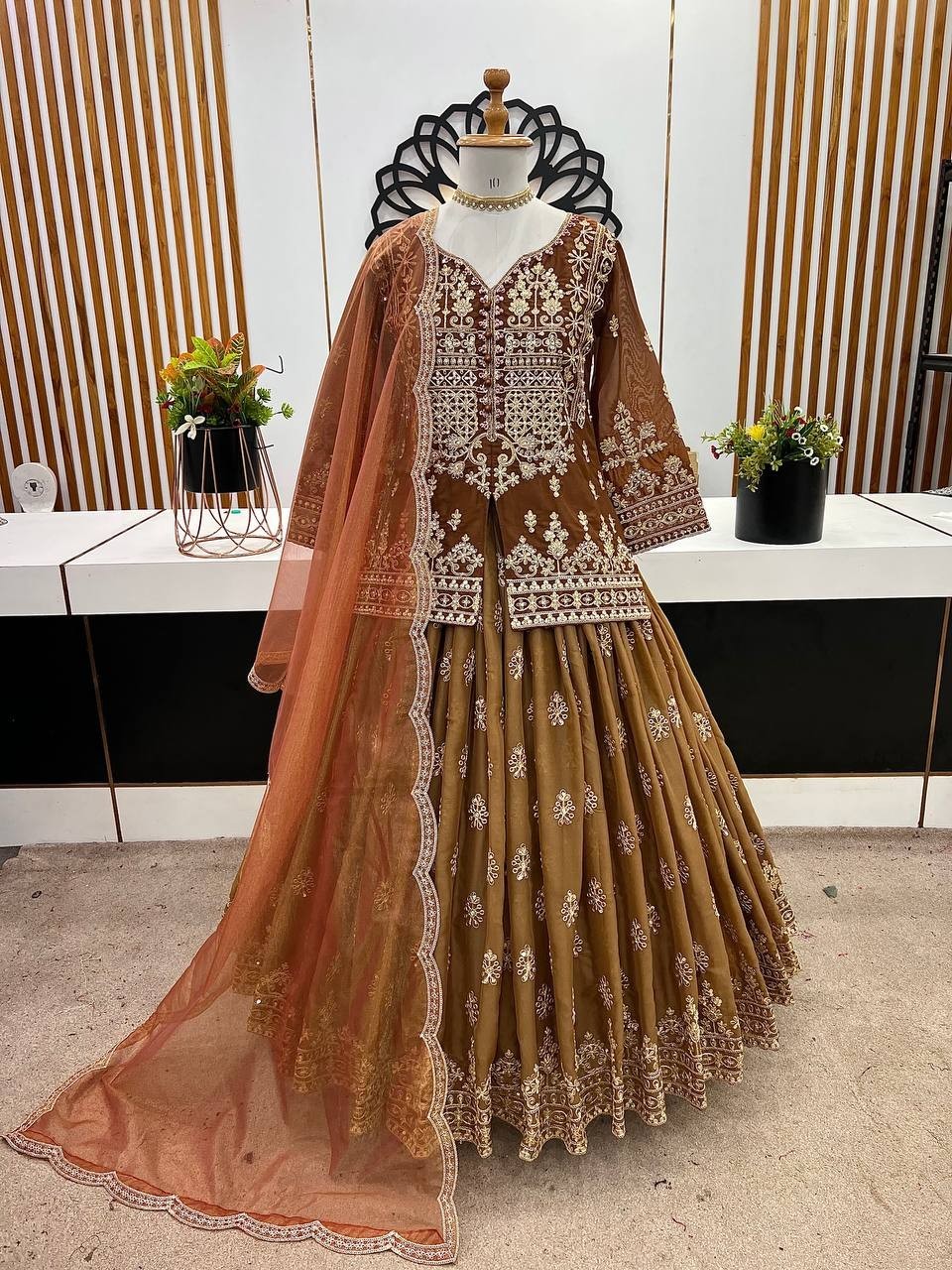 Star Georgette Heavy Embroidered Lehenga Set With Coding Sequence Work, Dupatta