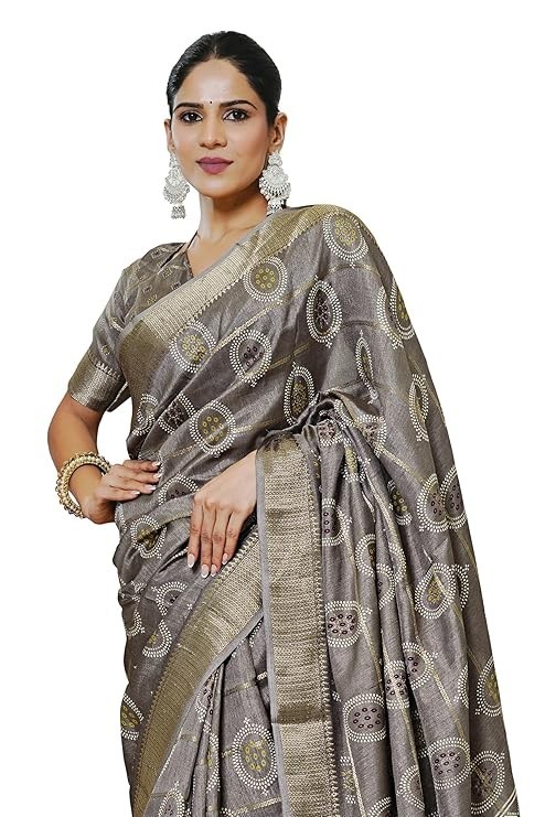 Women’s Silk Blend Chevron Printed Saree with Blouse Piece