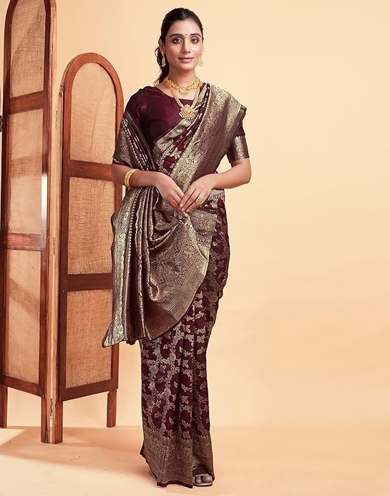 Women’s Banarasi Soft Silk Saree Pure Silk with Unstitched Blouse Piece