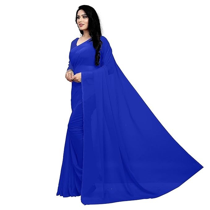 Sidhidata Women’s Georgette Saree With Unstitched Blouse Piece Royal Blue 1 Pcs