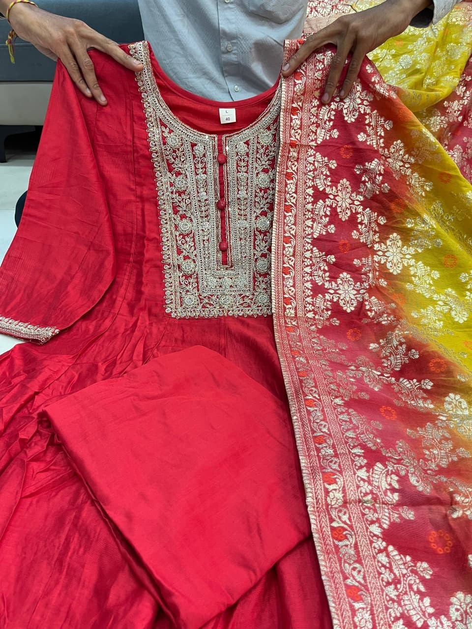 Fully Readymade Anarkali Kurta Pant With Dupatta Set 3 Piece Combo For Partywear