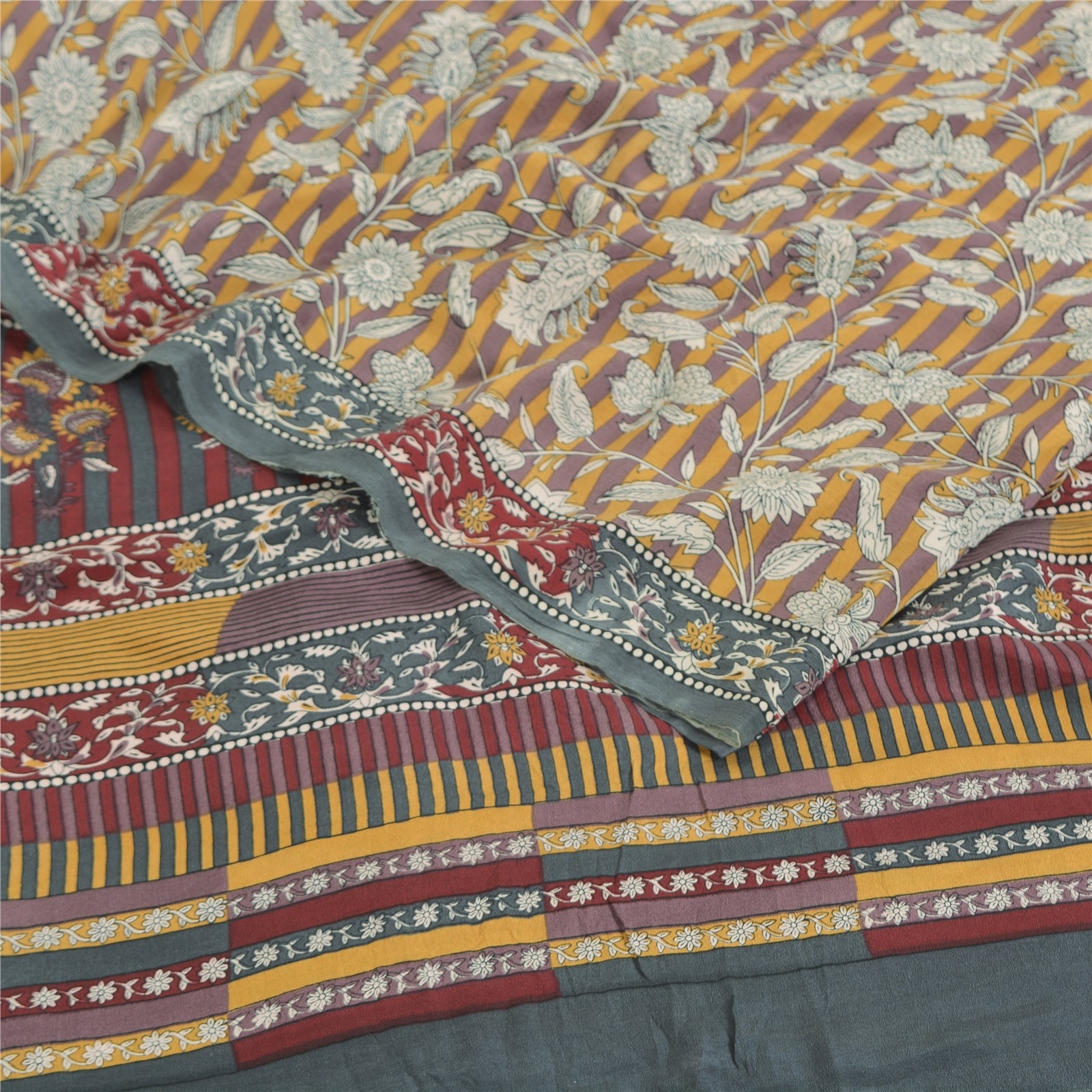 Sanskriti Vintage Multicolor Sarees Pure Crepe Silk Printed Sari Craft Fabric