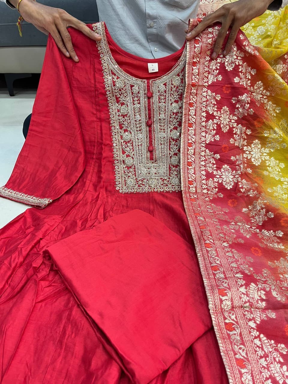Fully Readymade Anarkali Kurta Pant With Dupatta Set 3 Piece Combo For Partywear